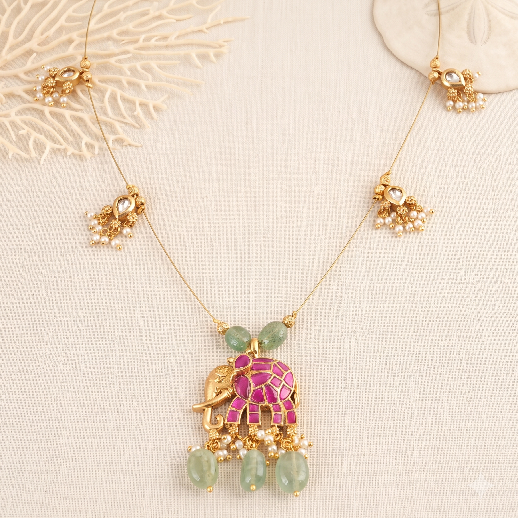 Elegant antique gold stone necklace set for women