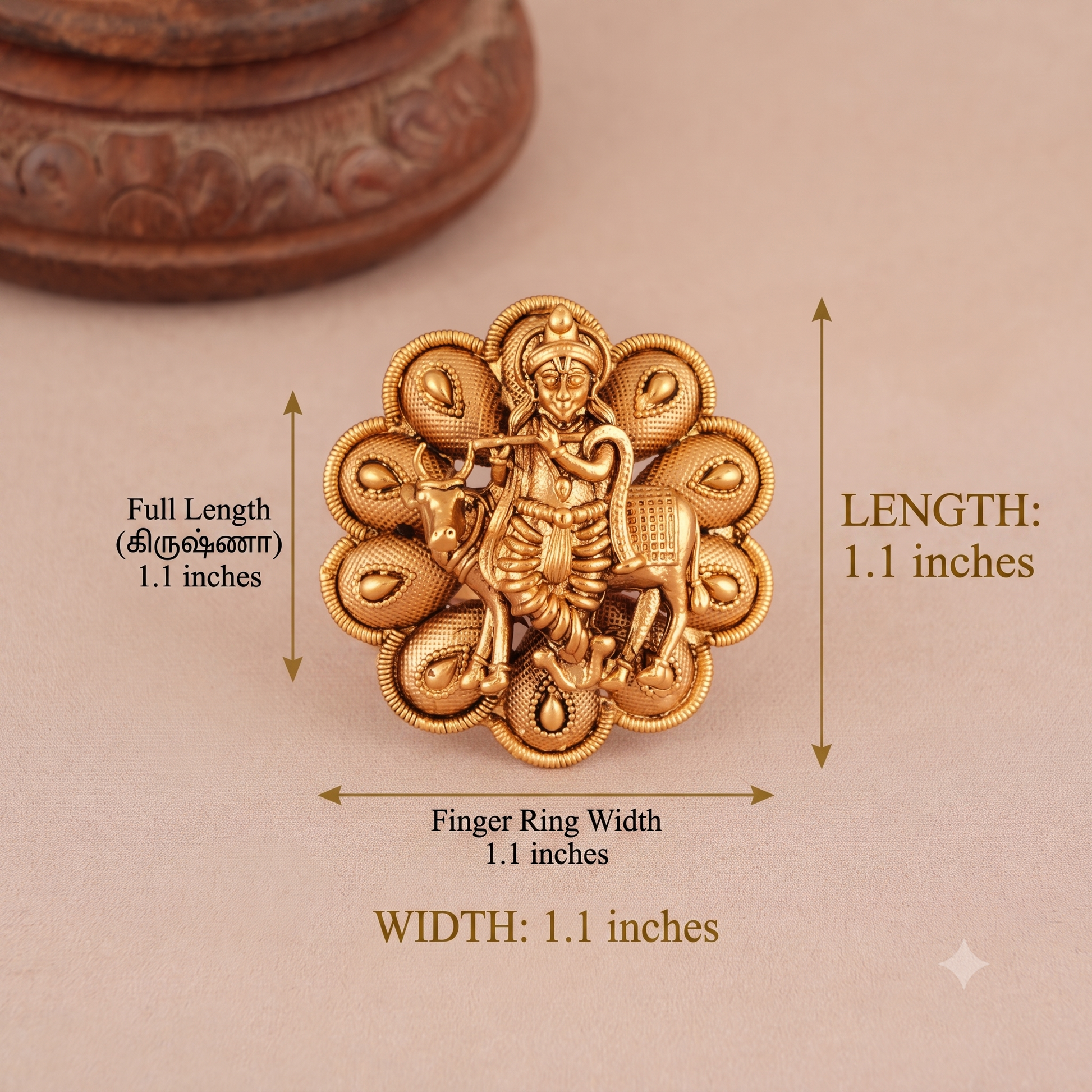 Stunning antique gold krishna finger ring