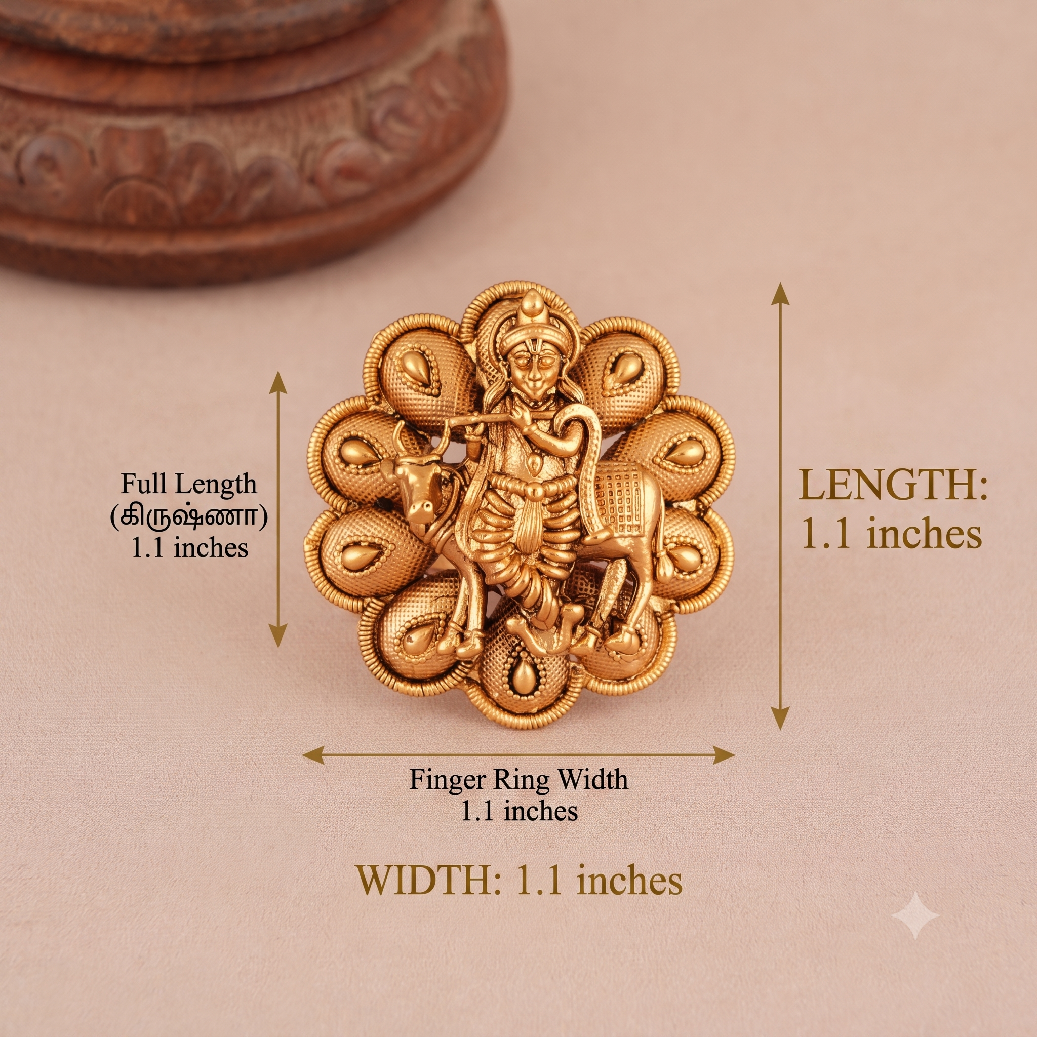 Stunning antique gold krishna finger ring