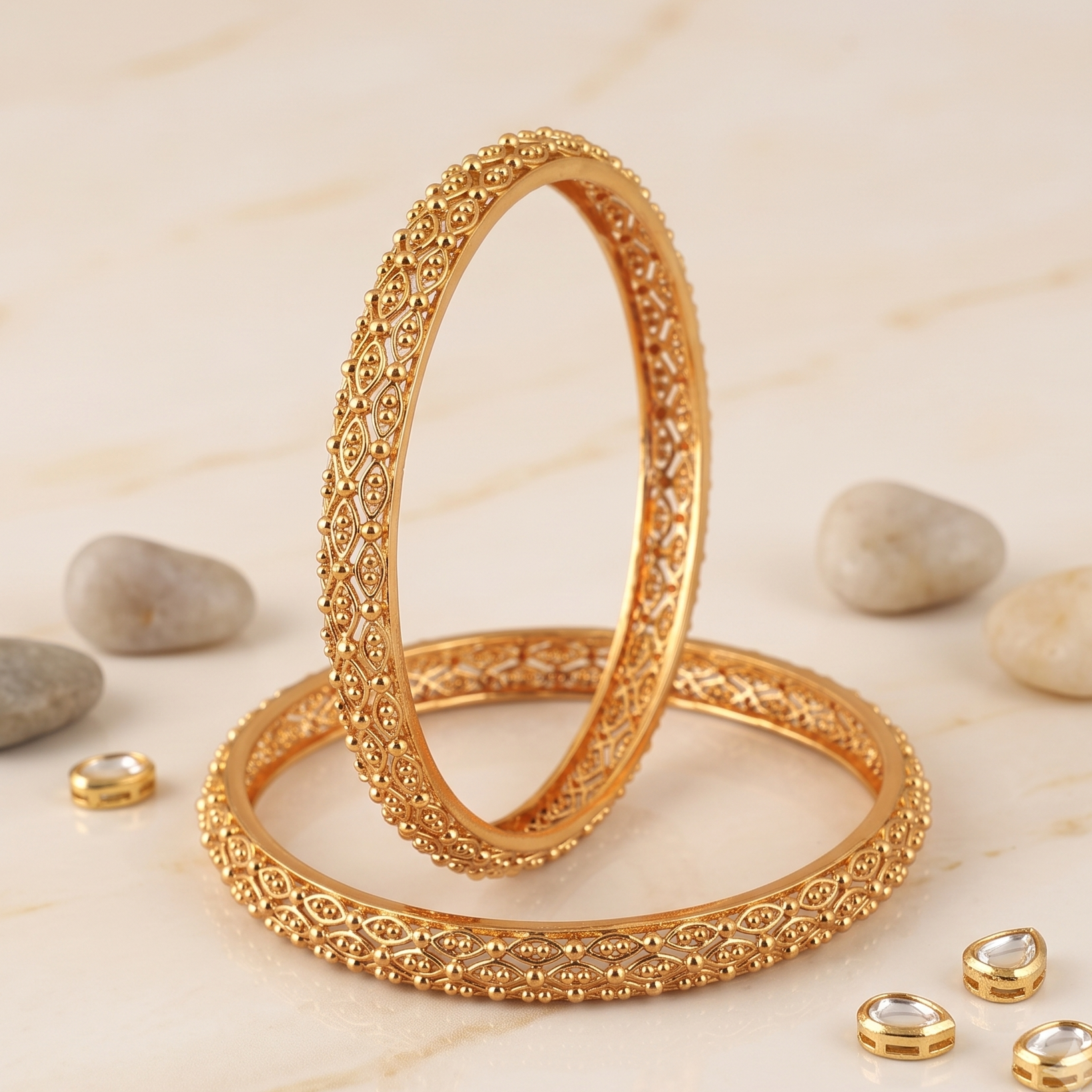 Cute sleek plain gold plated bangle set