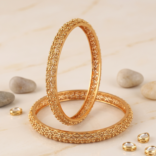 Cute sleek plain gold plated bangle set