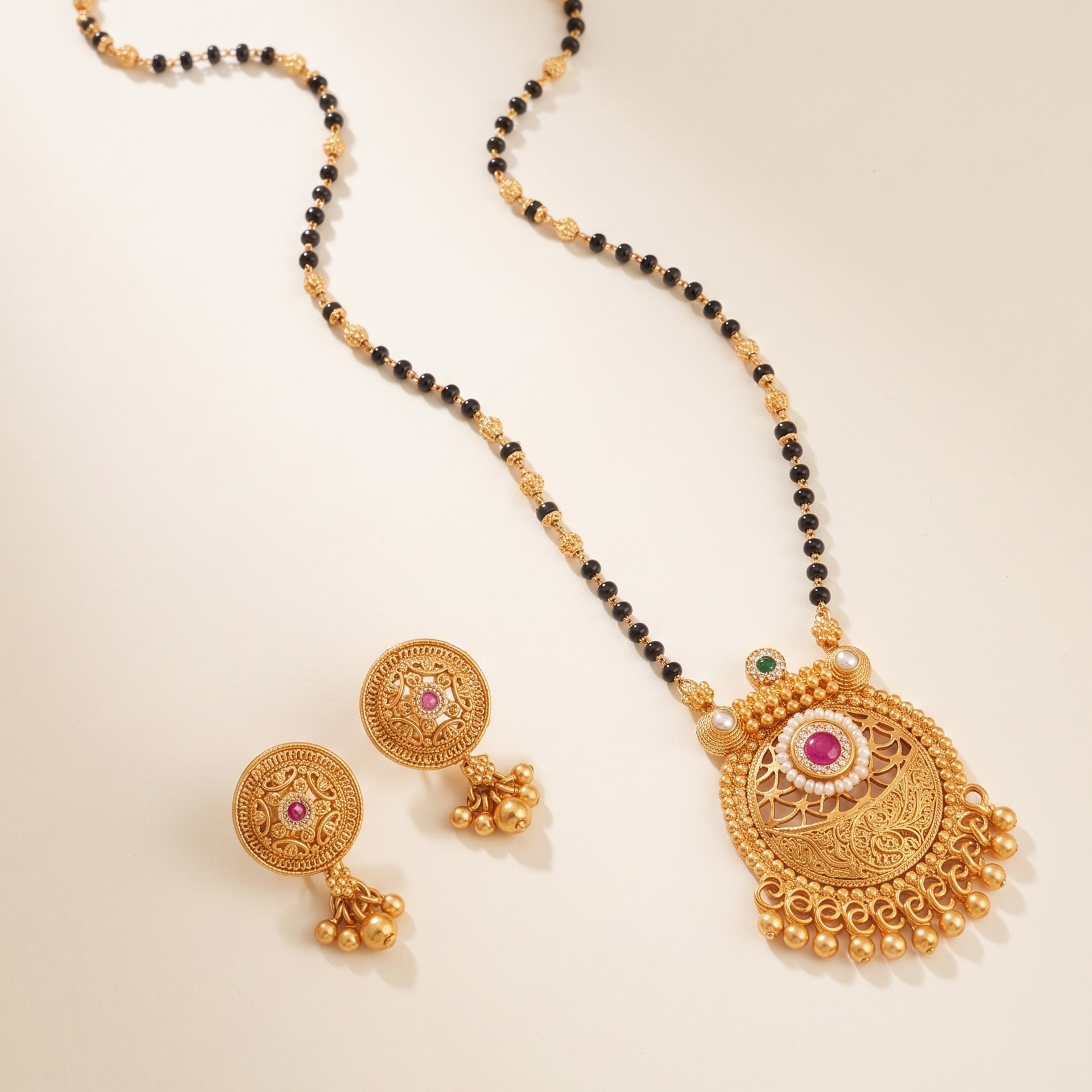 Cute elegant antique gold mangalstura set for women