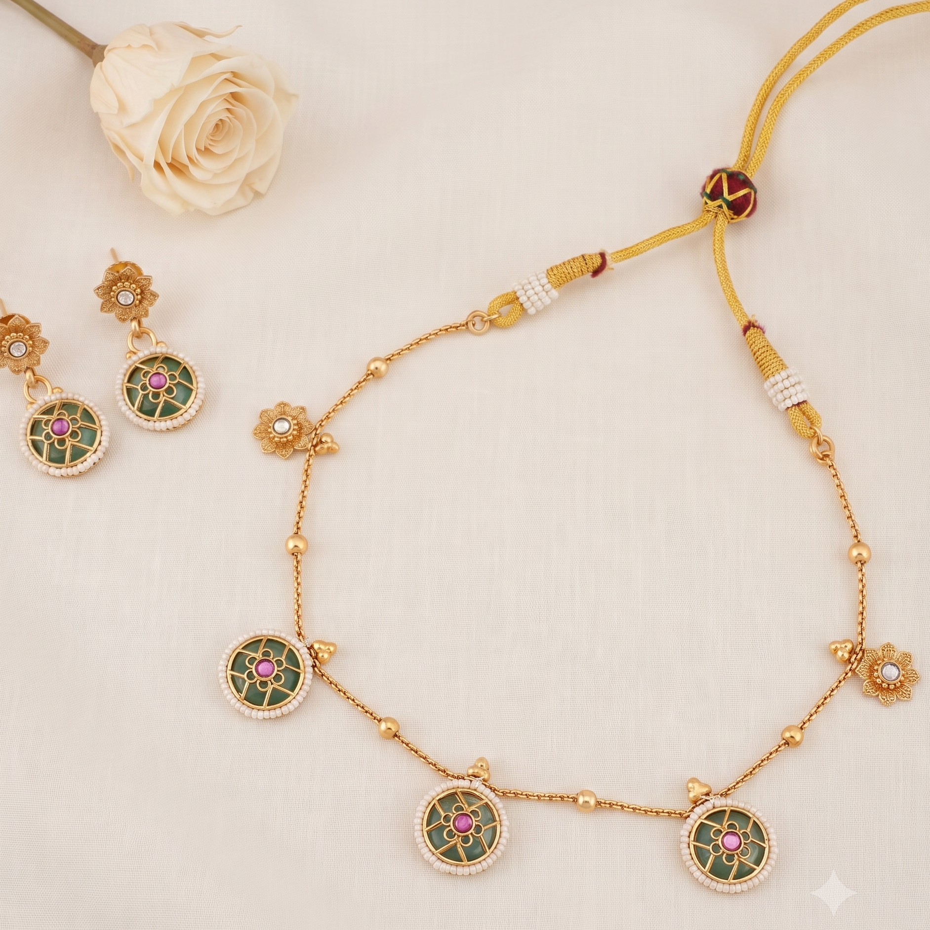 Stunning gold plated charm stone necklace set