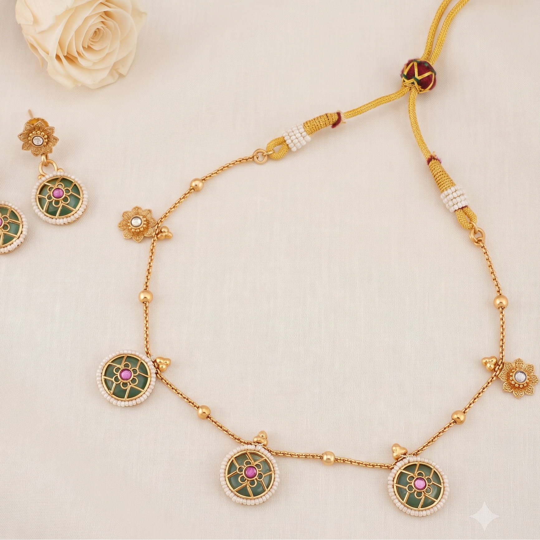 Stunning gold plated charm stone necklace set