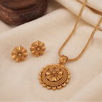 Plain antique gold floral pendant set