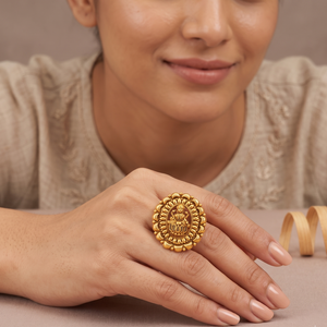 Cute plain antique gold maa lakshmi adjustable finger ring I Temple jewelry