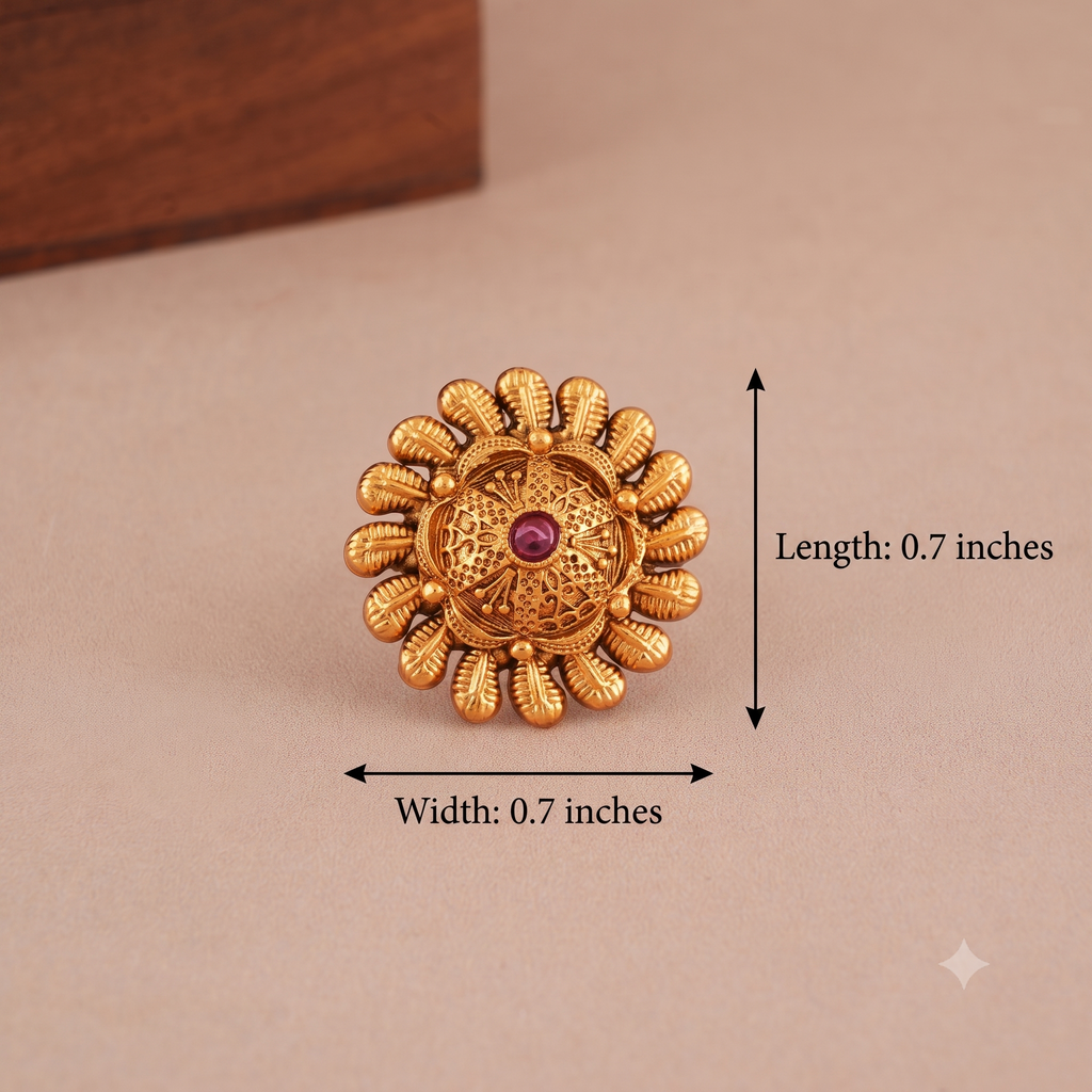 Beautiful ruby antique gold floral finger ring