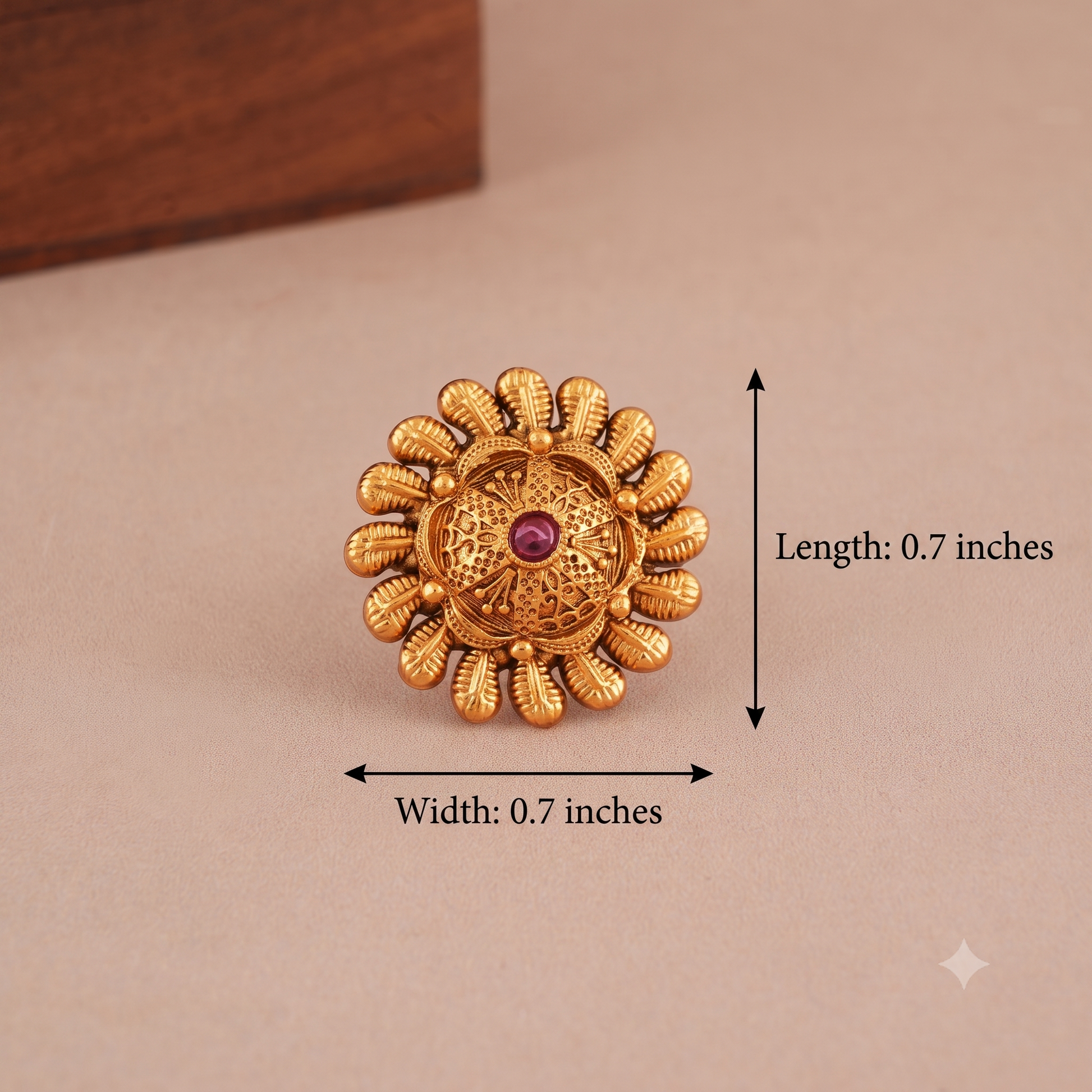 Beautiful ruby antique gold floral finger ring