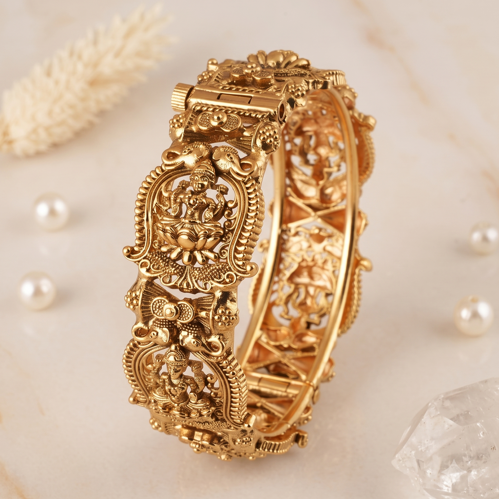 Amazing antique gold Maa Lakshmi openable kada bangle I Temple Jewellery