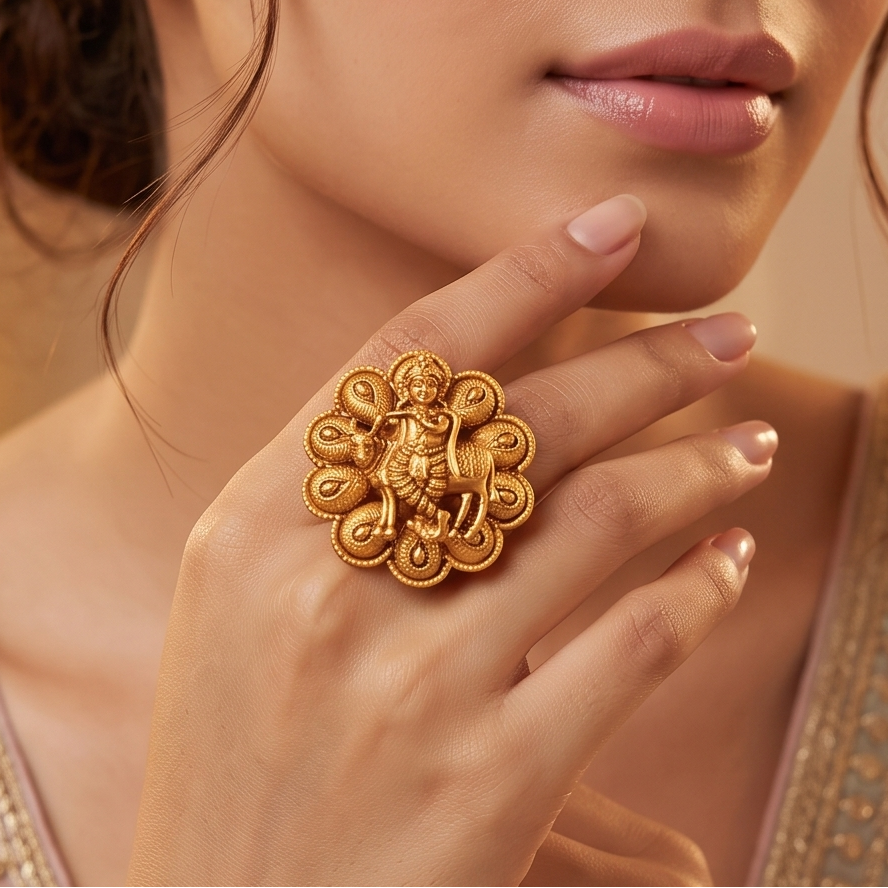 Stunning antique gold krishna finger ring