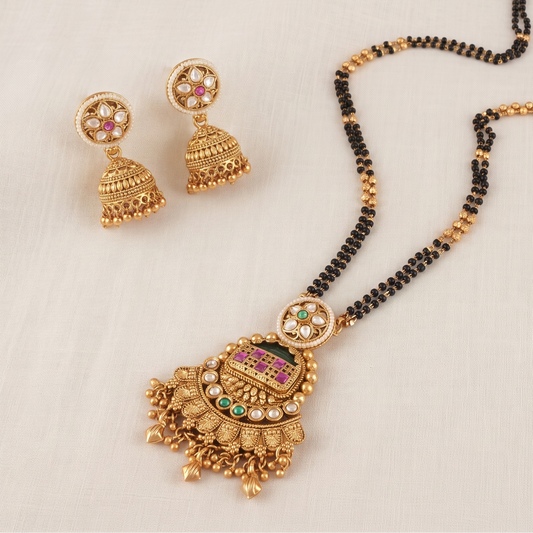Long kundan stone antique gold magalstura