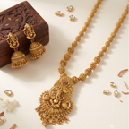 Amazing gold finish Lord Ganesh long necklace set I Temple Jewellery
