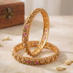 Beautiful paisley antique gold stone bangle set