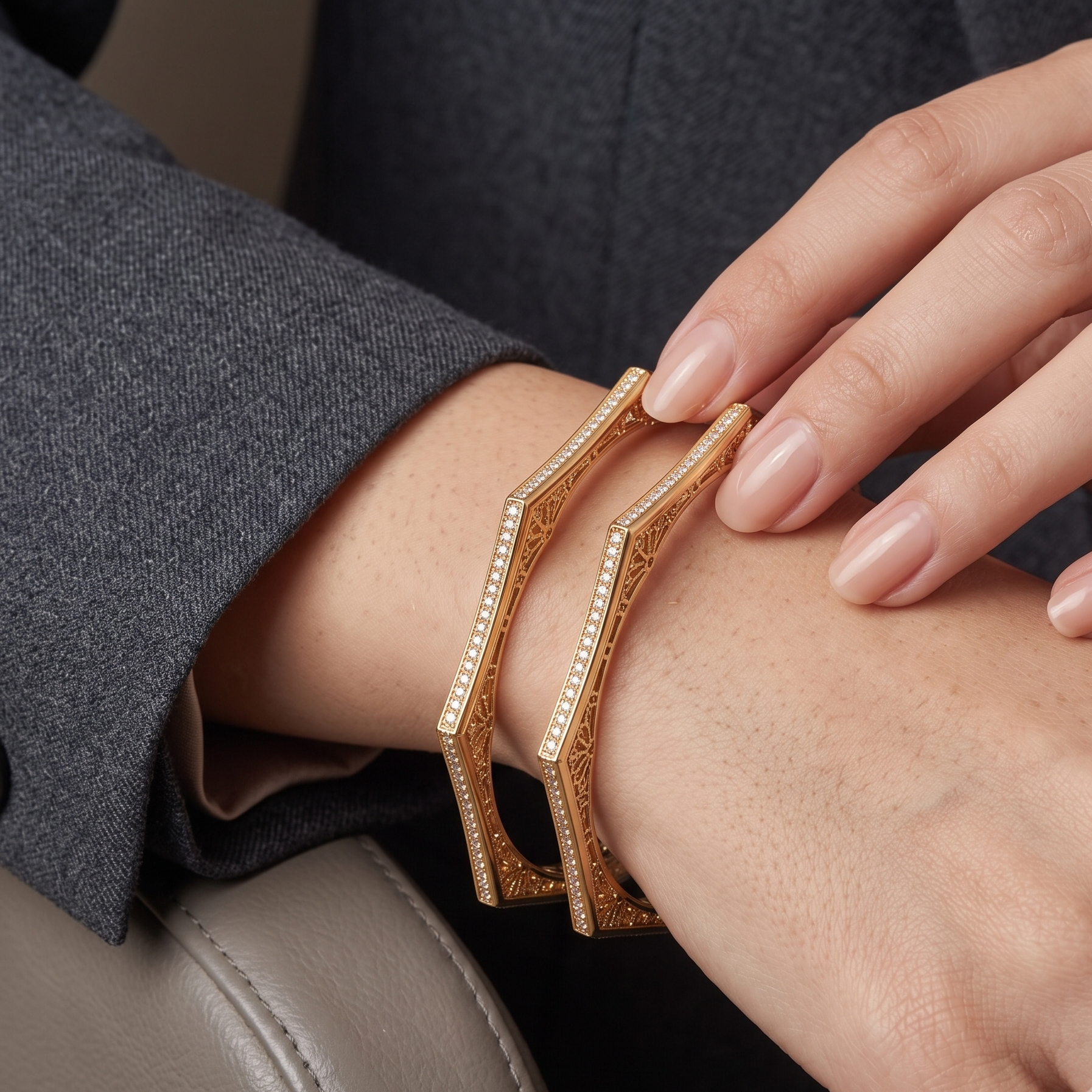 Sleek elegant gold plated diamond bangle set for women