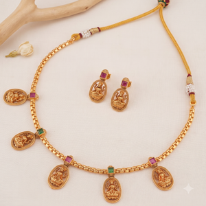 Elegant maa lakshmi multicolor stone neckalce set I Temple Jewellery