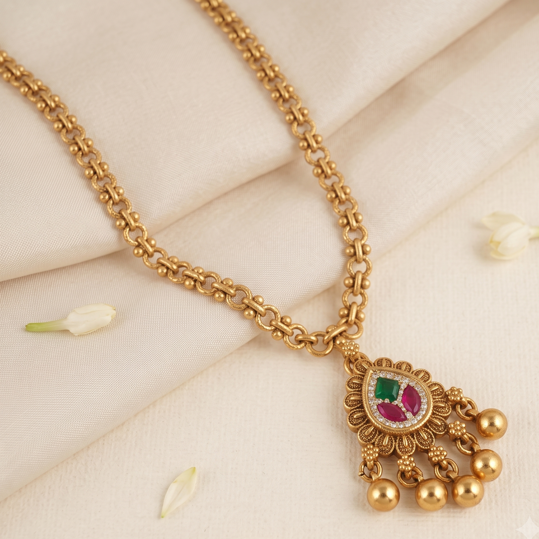 Cute antique gold stone pendant set with earring