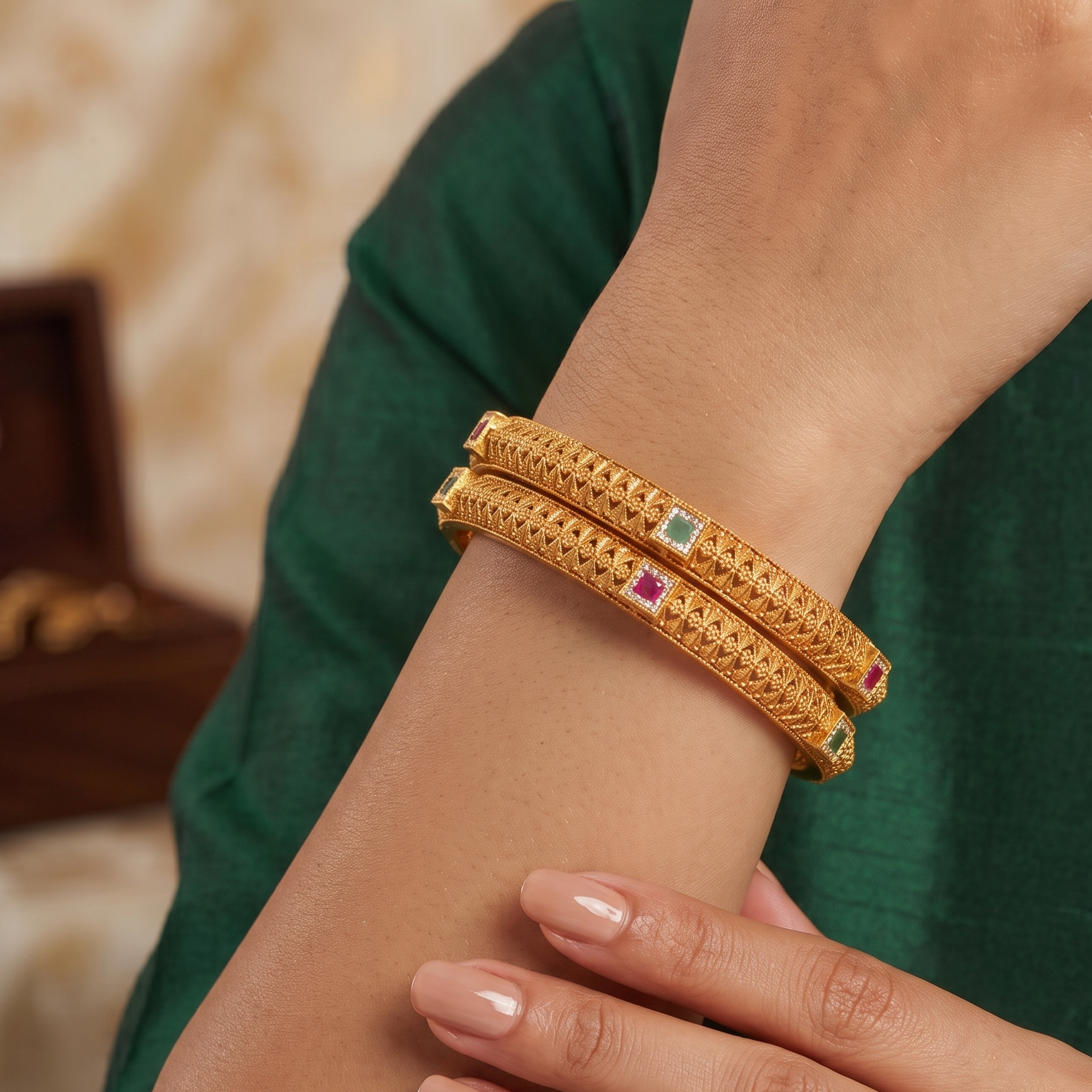 Beautiful stone gold bangle set