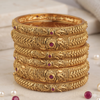 Stunning antique gold finish stone bangle set (set of 6)