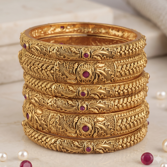 Stunning antique gold finish stone bangle set (set of 6)