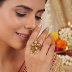 Gorgeous antique gold kundan adjustable finger ring