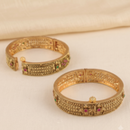 Royal antique gold multicolor stone openable bangle set