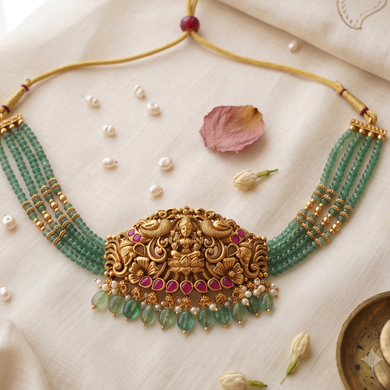 Stunning maa lakshmi antique gold multicolor choker set I Temple Jewellery