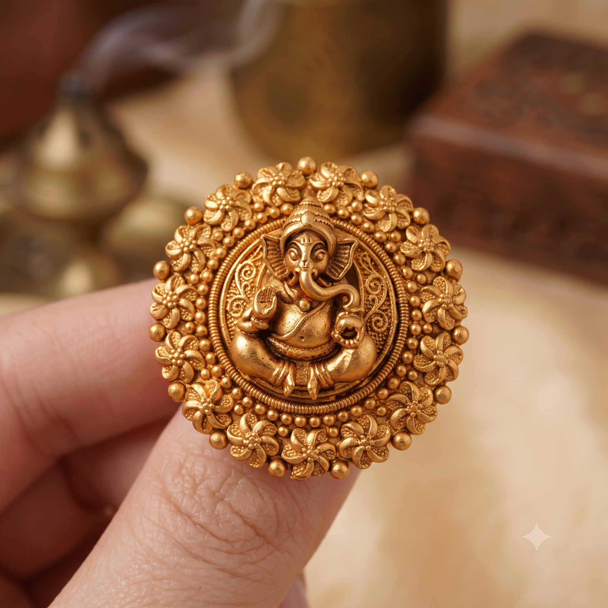 Stunning antique gold ganesh cocktail finger ring I Temple Jewellery