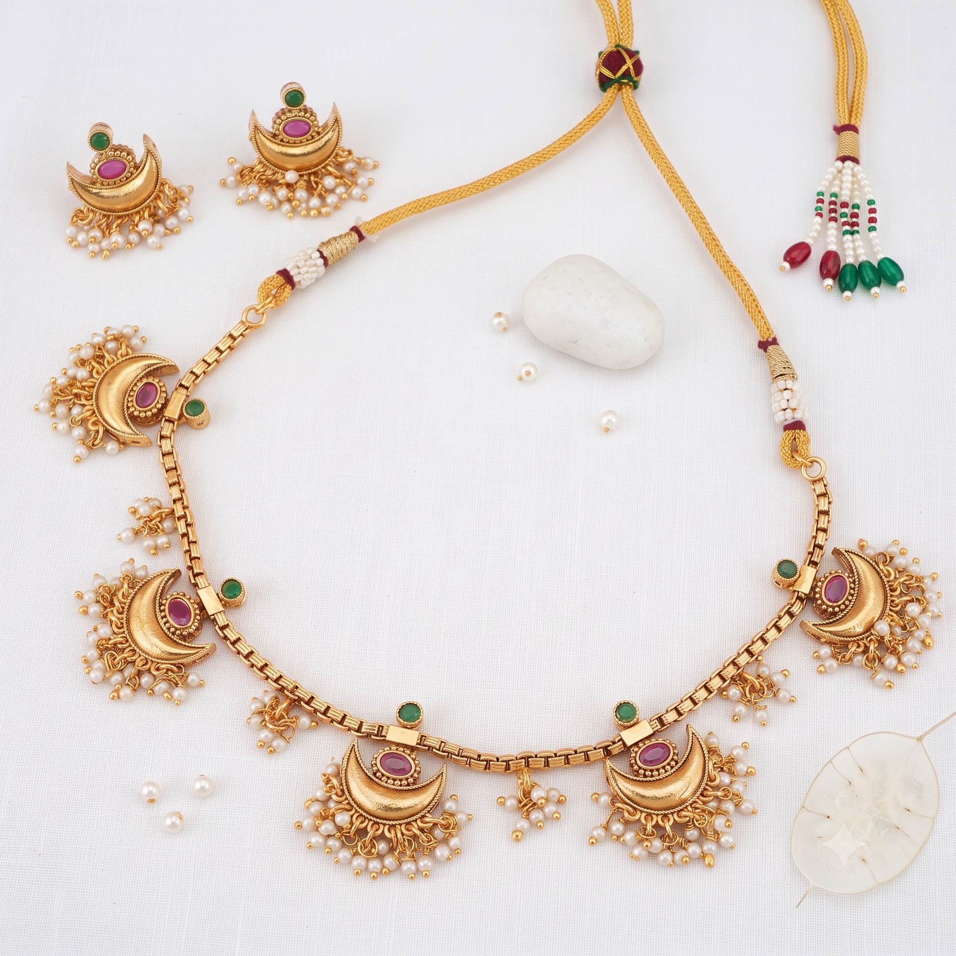 Beautiful pearl drop chand necklace set