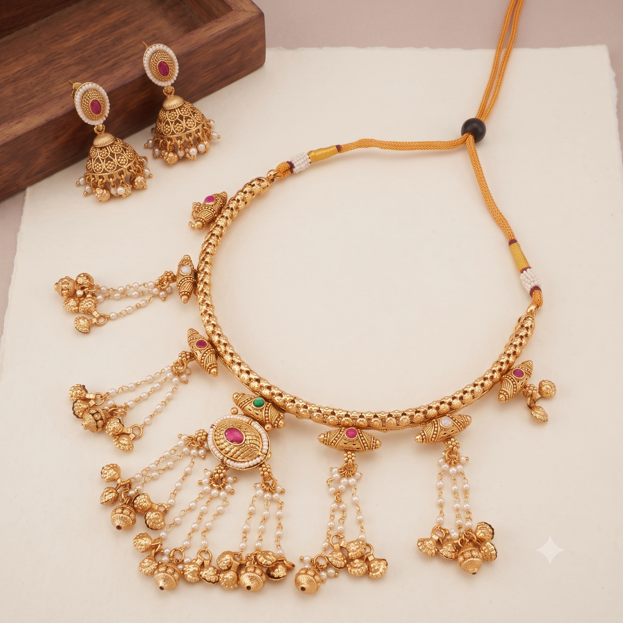 Stunning antique gold zaria tassel necklace set