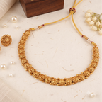 Cute floral simple plain antique gold necklace set