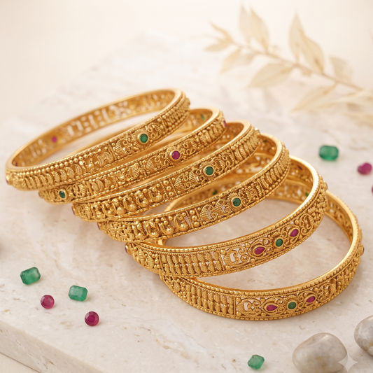 Royal gold plated stone bangle set (set of 6)