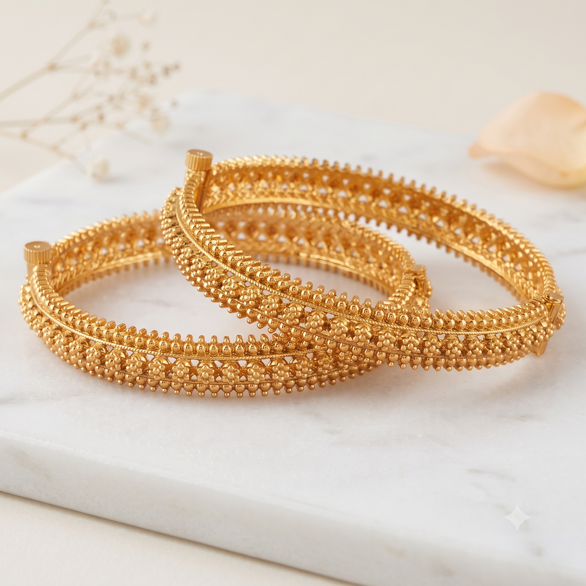 Amazing antique gold plain floral bangle set