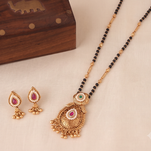 Cute sleek antique gold pear shape mangalsutra set
