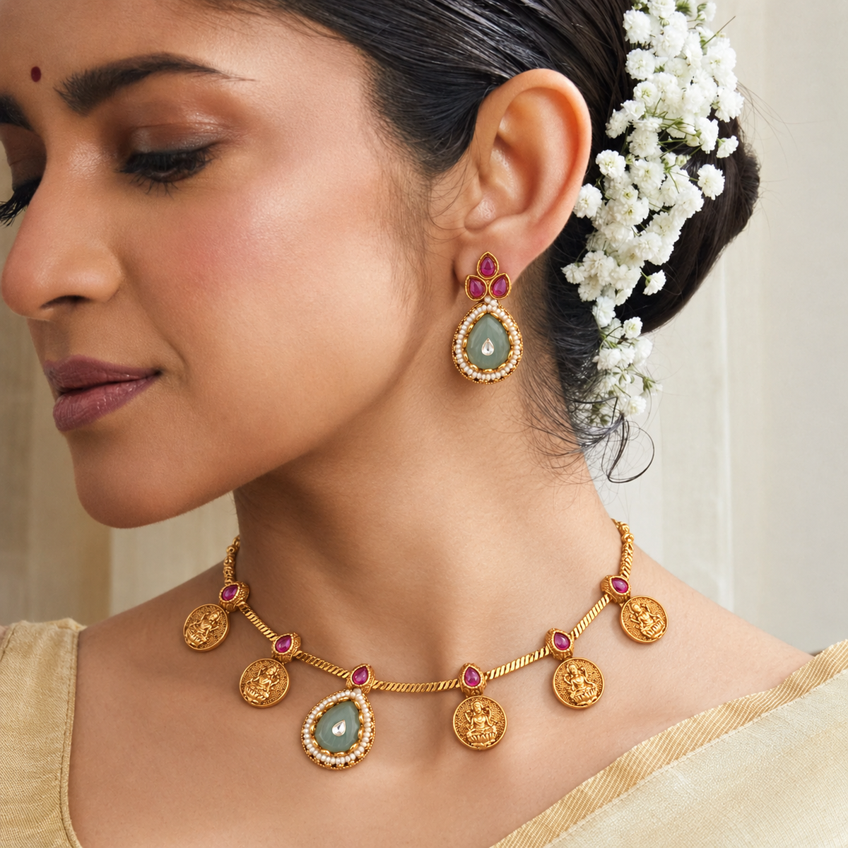 Lakshmi coin grace gold necklace set