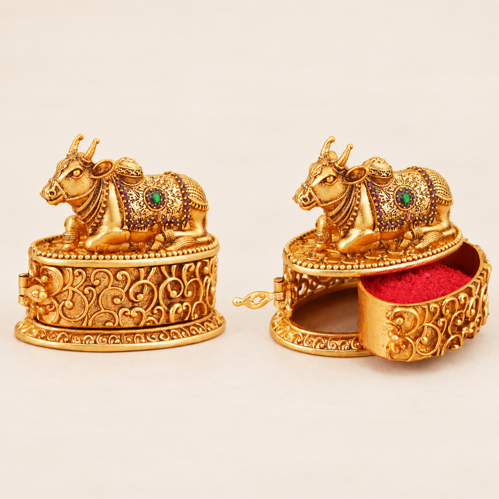 Beautiful antique gold nandi sindoor box
