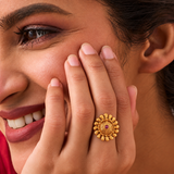Antique Gold Ruby Floral Finger Ring