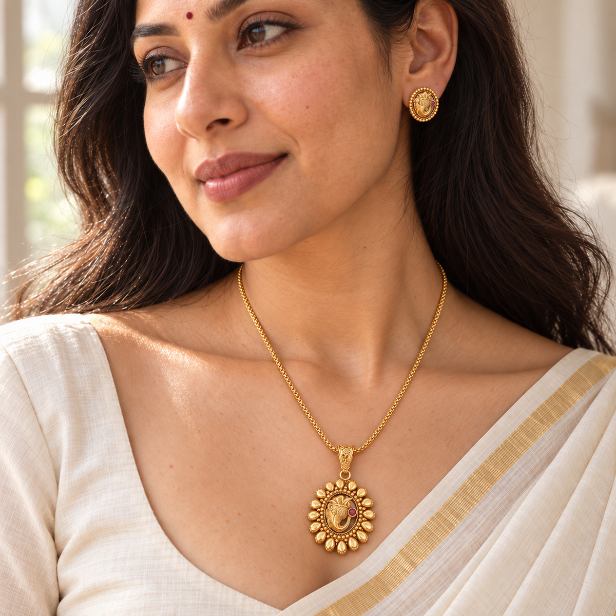 Beautiful antique gold ganesh pendant set