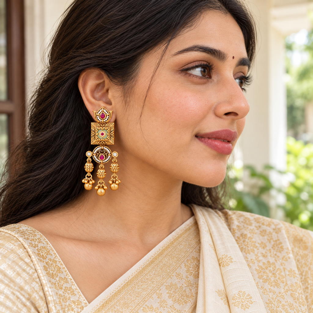 Beautiful gold Mint Green Lotus Gold Drop Earrings