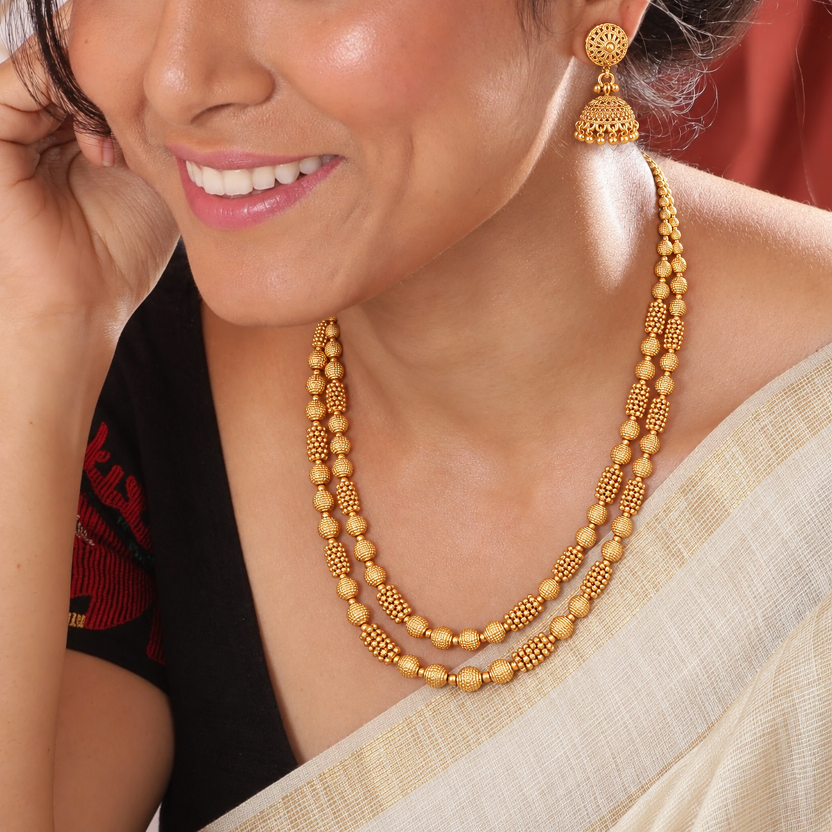 Beautiful two line gold mala set