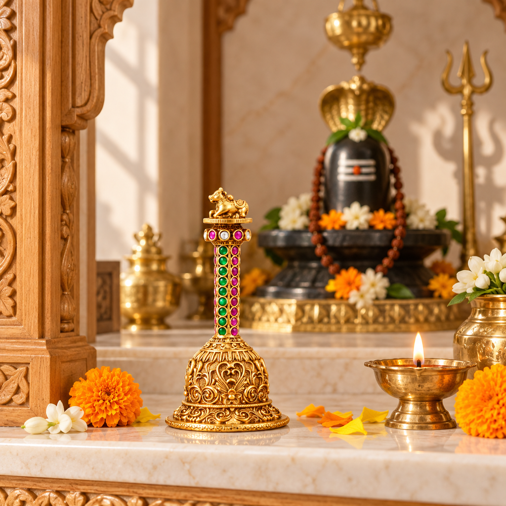 Nandi Ruby Emerald Gold Pooja Bell