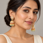 Ruby Kundan Jhumka Earrings with Green Beads