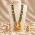 Stunning long antique gold ganesh maharaaj necklace set