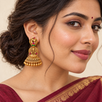 Beautiful antique gold Peacock Lakshmi Temple Jhumka Earrings