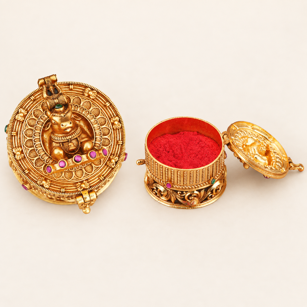 Stunning antique gold nandi sindoor box