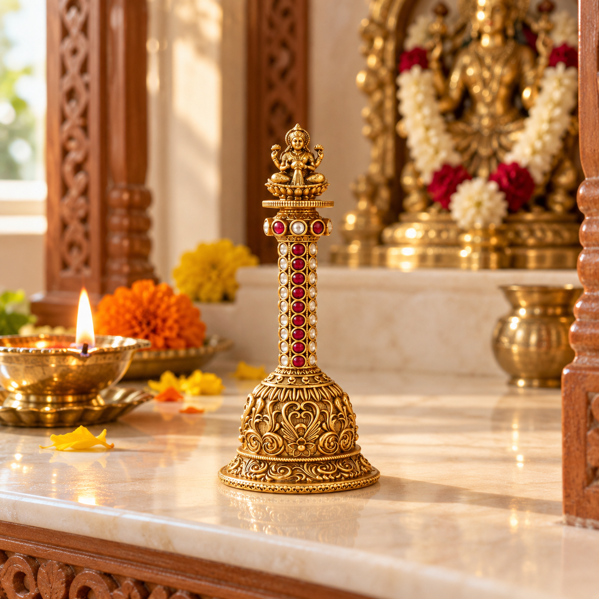 Gold Lakshmi Ruby Kundan Pooja Bell