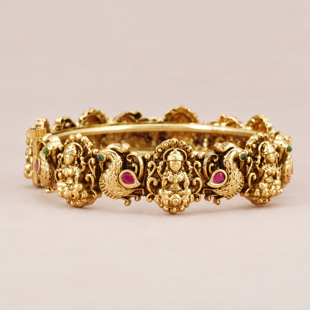Beautiful antique gold ma lakshmi stone  kada