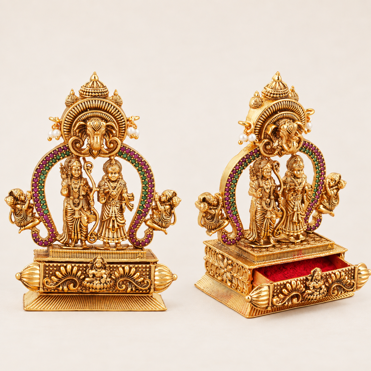 Stunning antique gold ram sita sindoor box