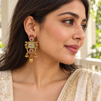 Stunning antique gold Mint Green Peacock Gold Drop Earrings