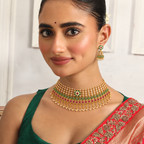 Gold Plated Pearl Pachi Kundan Necklace Set