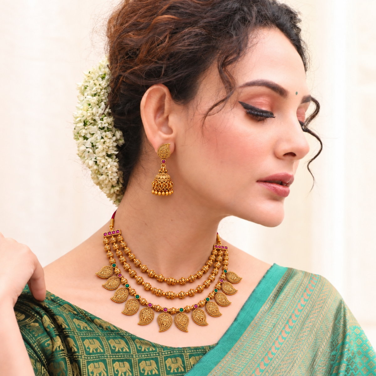 Gold Plated Plain Paisely Layer Neckalce Set